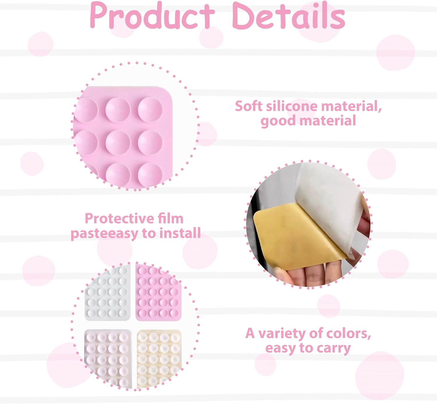 Octobuddy 4 Pack Silicone Suction Phone Case Mount Sticky Phone Grip Suction Holder for Wall Multipurpose Grip Holder for Wall (Transparent White Pink Light Pink) image number 3