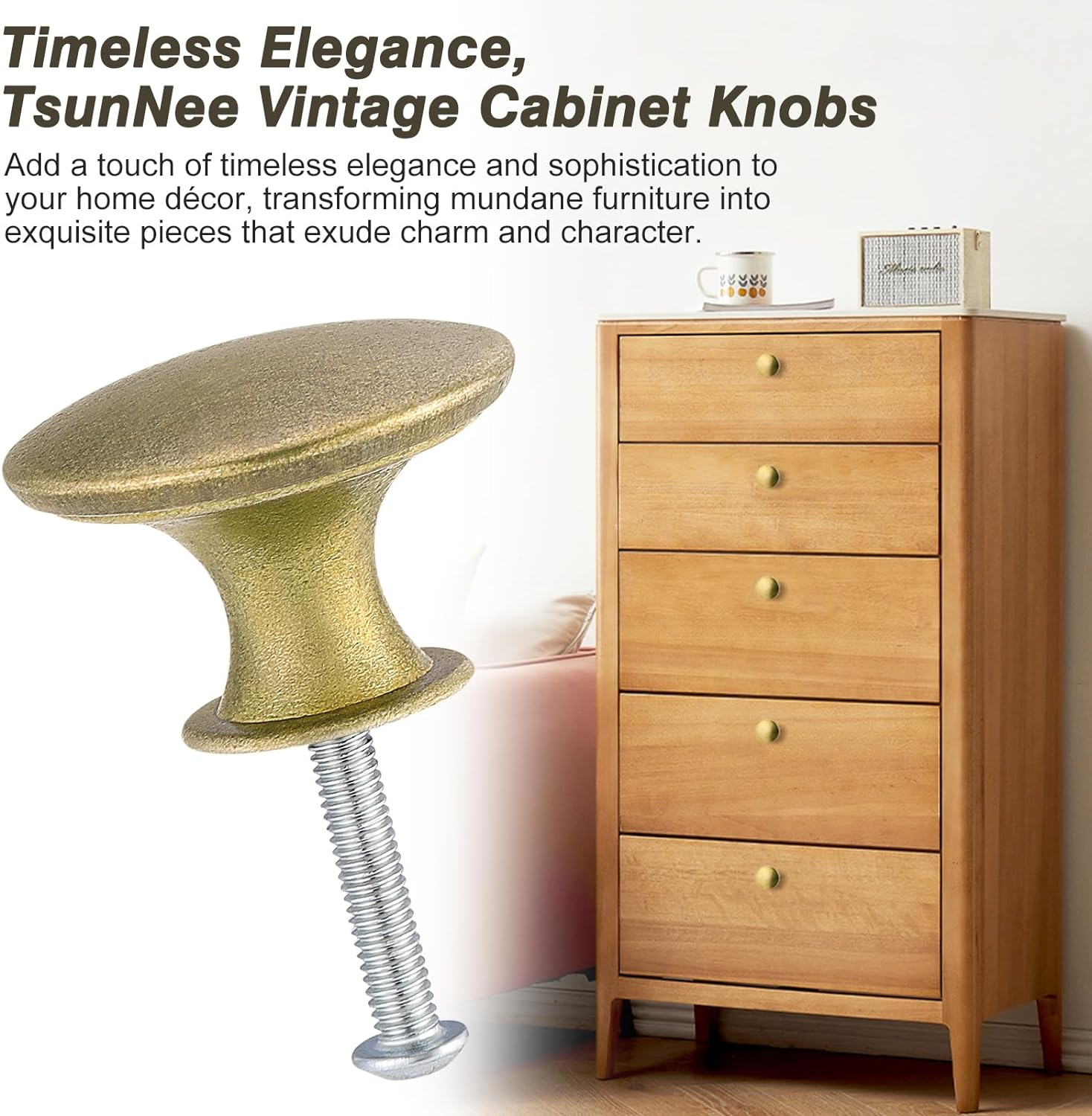 Tsunnee 12PCS Vintage Cabinet Knobs, Chic Drawer Knobs, Antique Brass Kitchen Cupboard Handles, 30Mm round Furniture Door Knobs image number 2