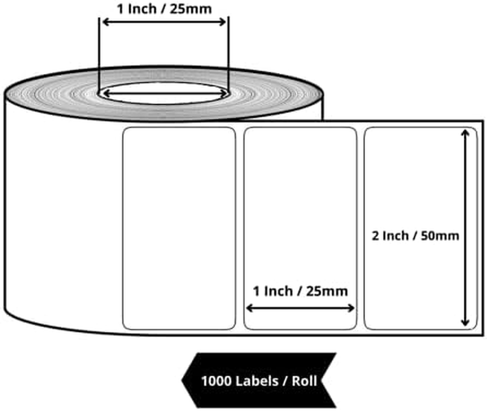 True-Ally 50X25 Direct Thermal Barcode Label Sticker - 2 X 1 Inches - 50Mm X 25Mm - 1000 Labels per Roll - White Self Adhesive Sticker for Printing Barcoding (1 Roll per Pack (1000 Labels))