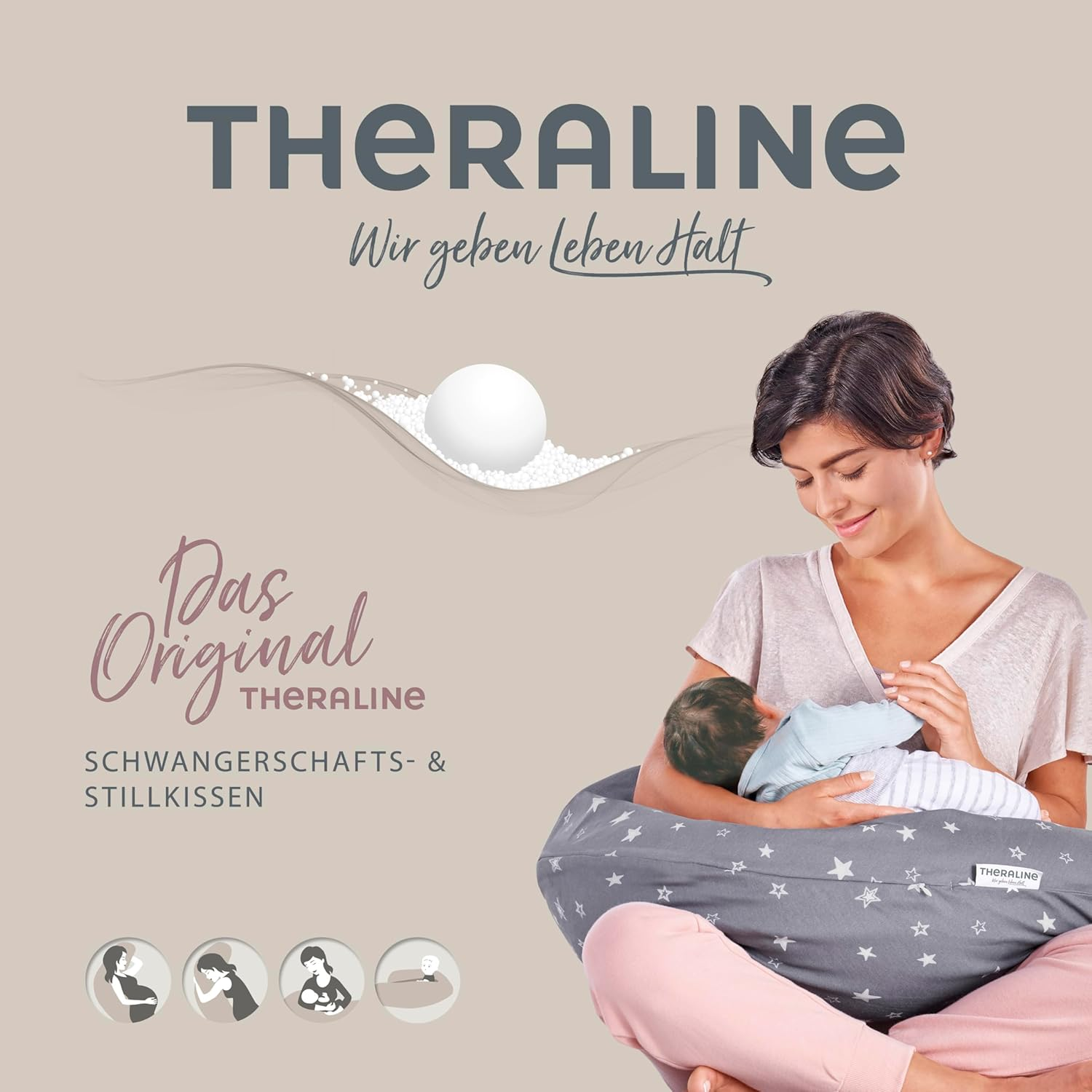 Theraline the Original Pregnancy and Breastfeeding Pillow, Filled with Sand-Like Original Micro-Beads, Incl. Outer Cover, 190 Cm. image number 5