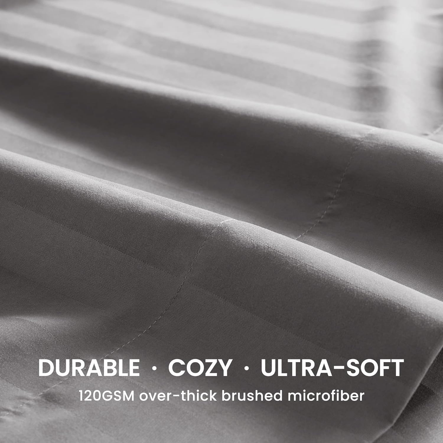 SLEEP ZONE Striped Cooling Queen Sheets Set - Fitted Flat Sheet & Pillowcase Sets 4 Piece - Super Soft Stripe Bed Sheet, Easy Care, Deep Pocket (Gull Grey, Queen) image number 1