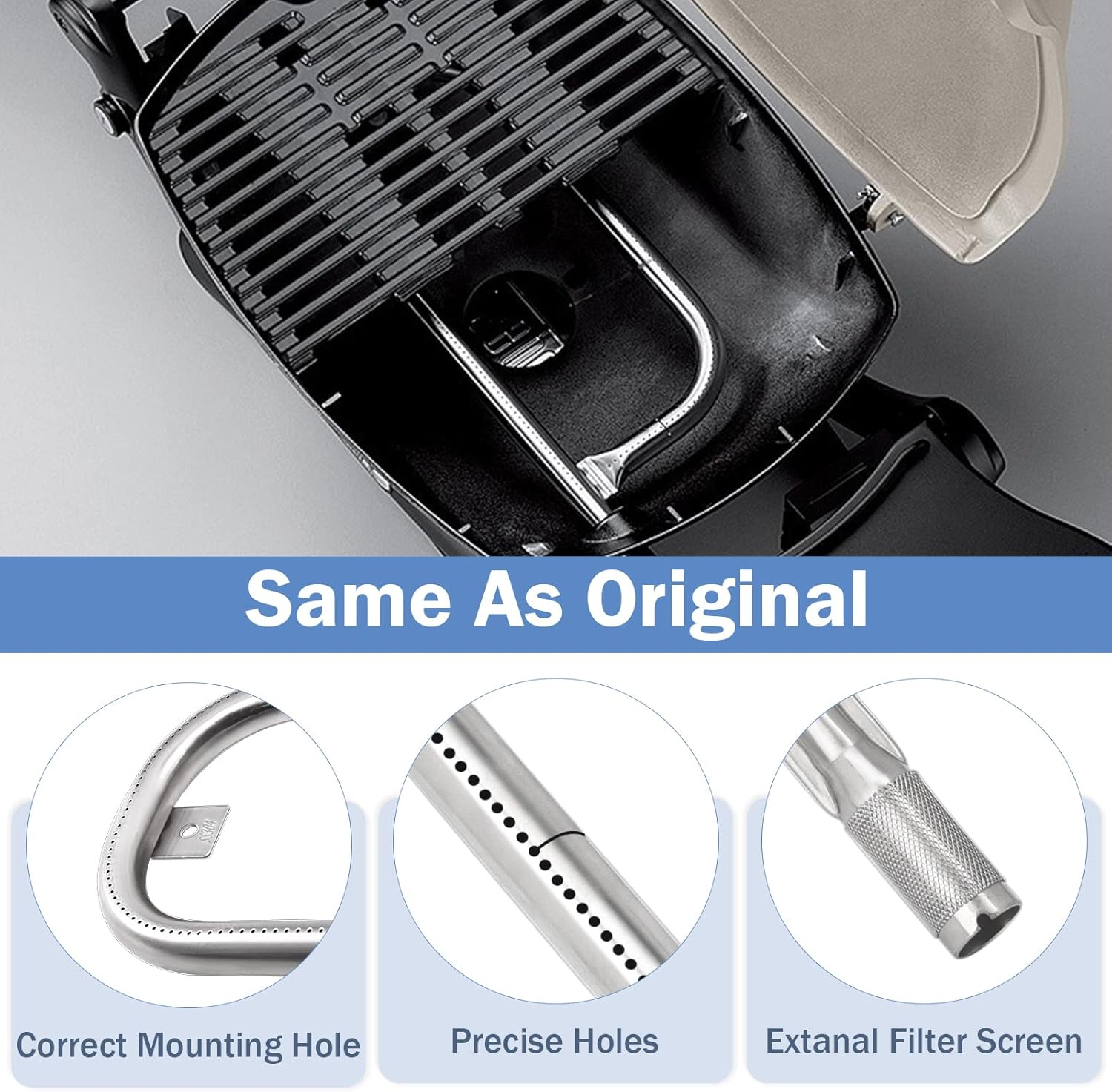 Criditpid 60040 17" Burner Tube for Weber Q100 Q120 Q1000 Q1200 Baby Q Gas Grill Parts, 304 Stainless Steel Grill Burner Replacement for Weber 386001 386002 516002 516001 50060001 51060001 69957 41657 image number 6