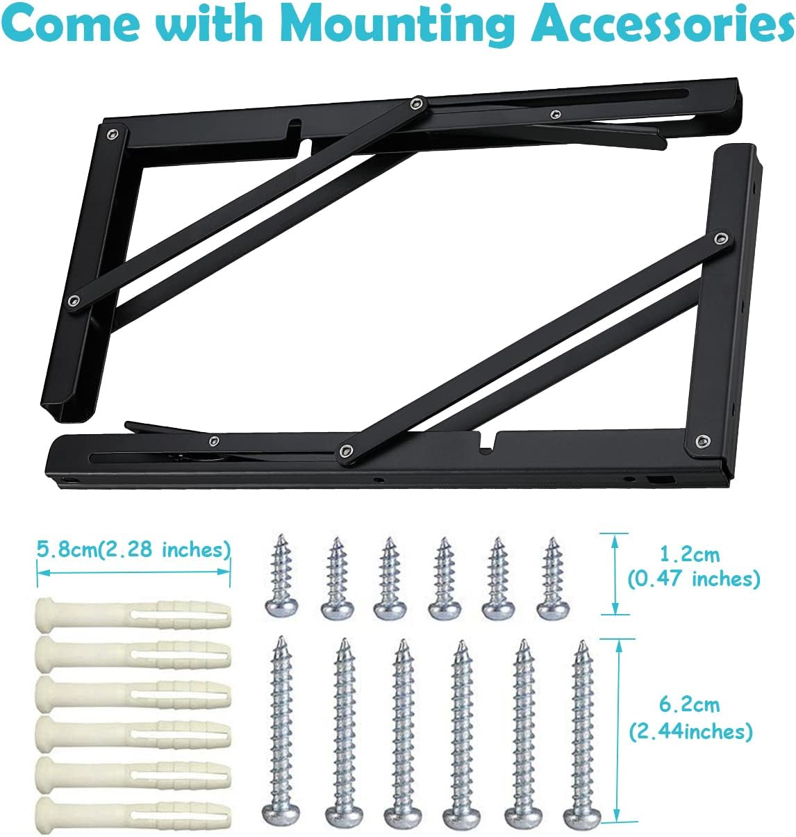 Folding Shelf Brackets Heavy Duty Stainless Steel DIY Wall Mounted Shelf Bracket Space Saving for Table Work Bench, Pack of 2 (Black, 16") image number 5