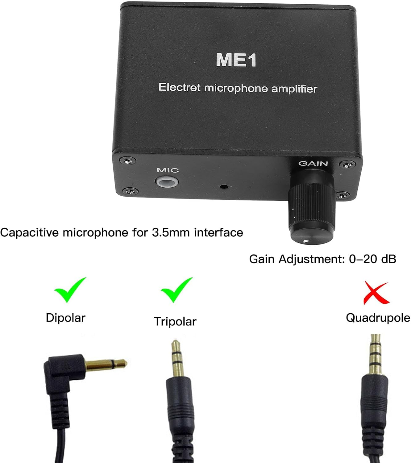 Microphone Preamp, Electret Microphone Amp, Adjustable Gain 0-20Db Sound Amplifier, Audio Booster, Microphone Preamplifier for Podcast, Livestream, Broadcasting image number 5