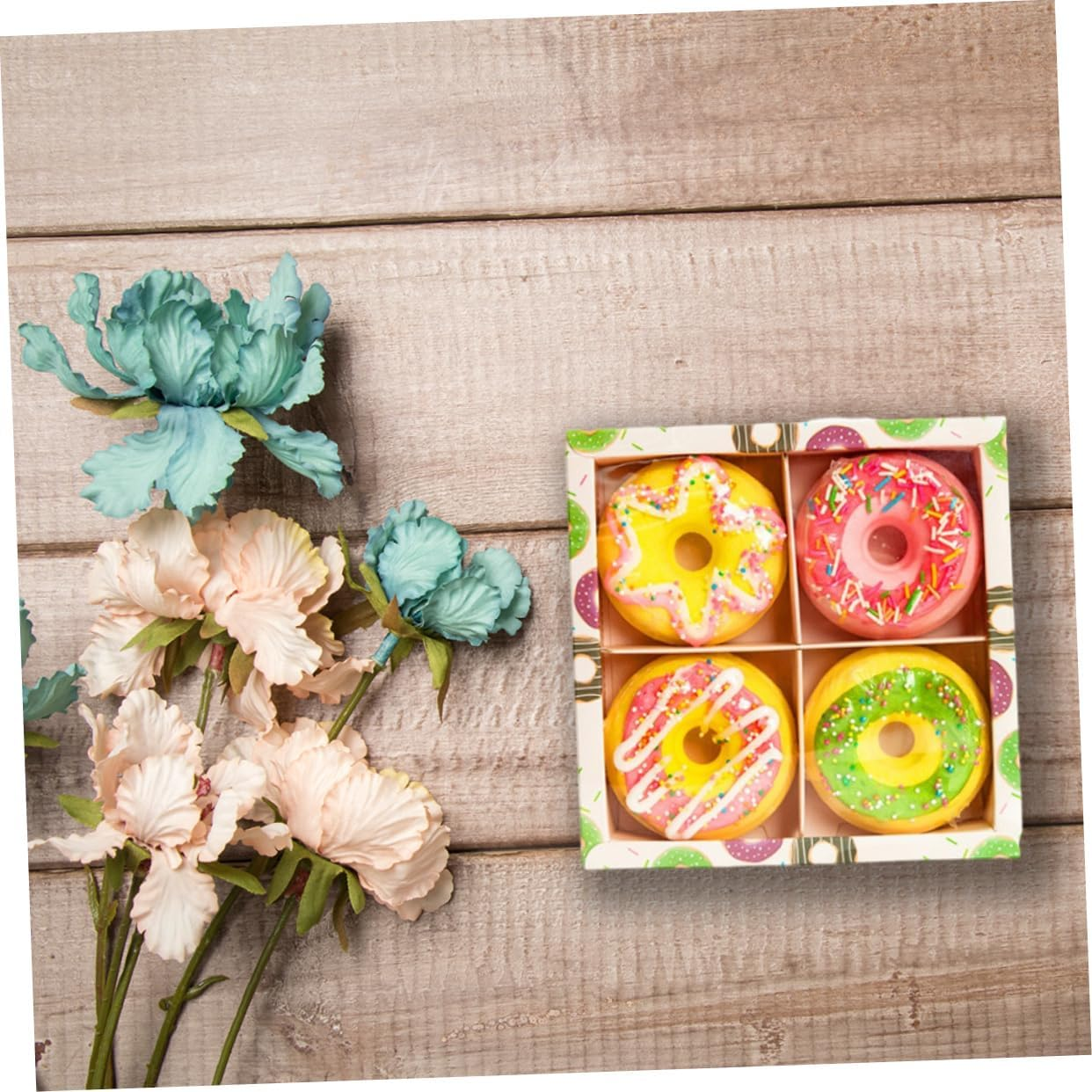 LOLIPPYY Doughnut Shape Shower Bombs 100G Set of 4 Moisturizing Bath Salts for Boys and Girls Essential Oils Fun Bath Time Experience Random Style image number 2