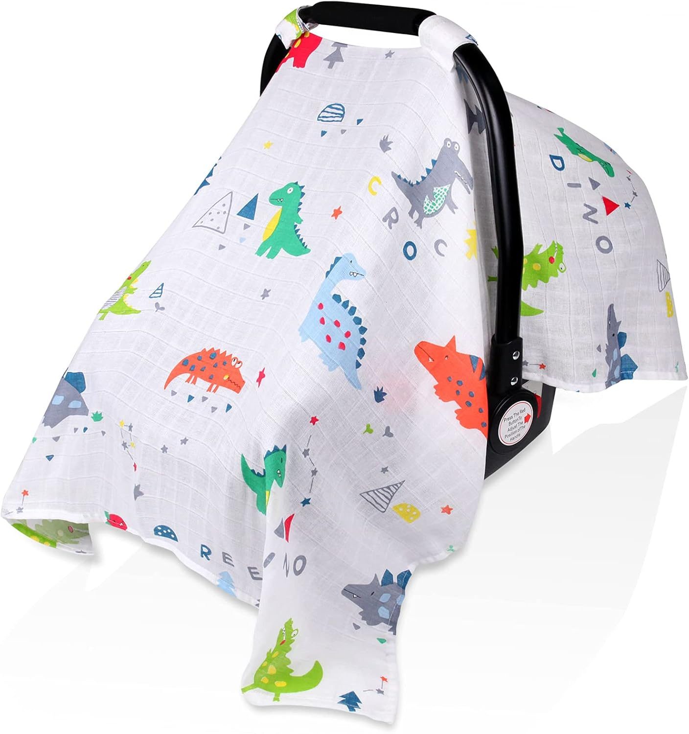 Baby Car Seat Covers for Boys Girls, Metplus Muslin Infant Carseat Canopy, Lightweight Breathable Newborn Carrier Canopies Stroller Cover, Universal Fit Large Size 47.2 X 35.4 Inch, Elephant Giraffe