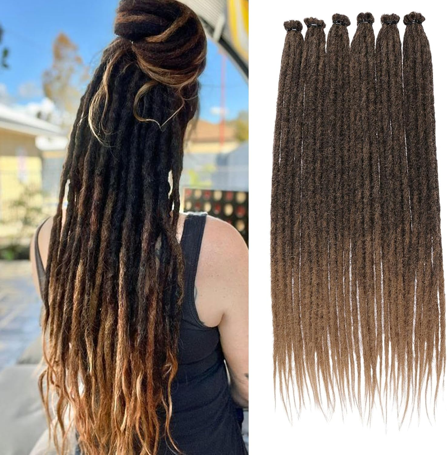 Samtress 18 Inch 20 Strands Thin 0.6 Cm Dreadlock Extensions Reggae Hip-Hop Synthetic Hair Ombre Blonde Handmade Loc Crochet Braiding Hair Extensions (#T27) image number 2