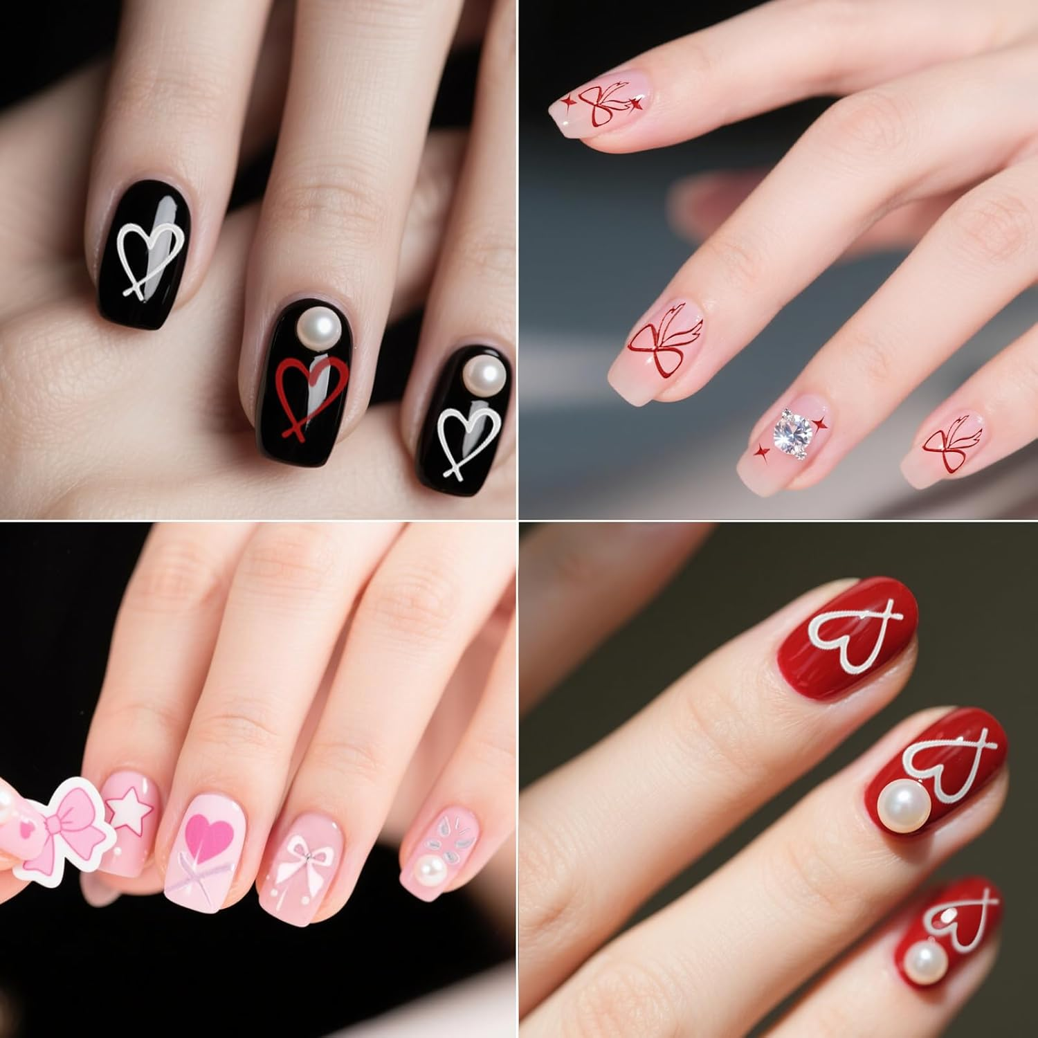 4 Sheets Bow Heart Girl Nail Art Stickers Star Butterfly Self-Adhesive Nail Stickers DIY Nail Art Decoration Accessories Silver Glitter Design Easy to Paste Long-Lasting DIY Nail Decoration for Girls