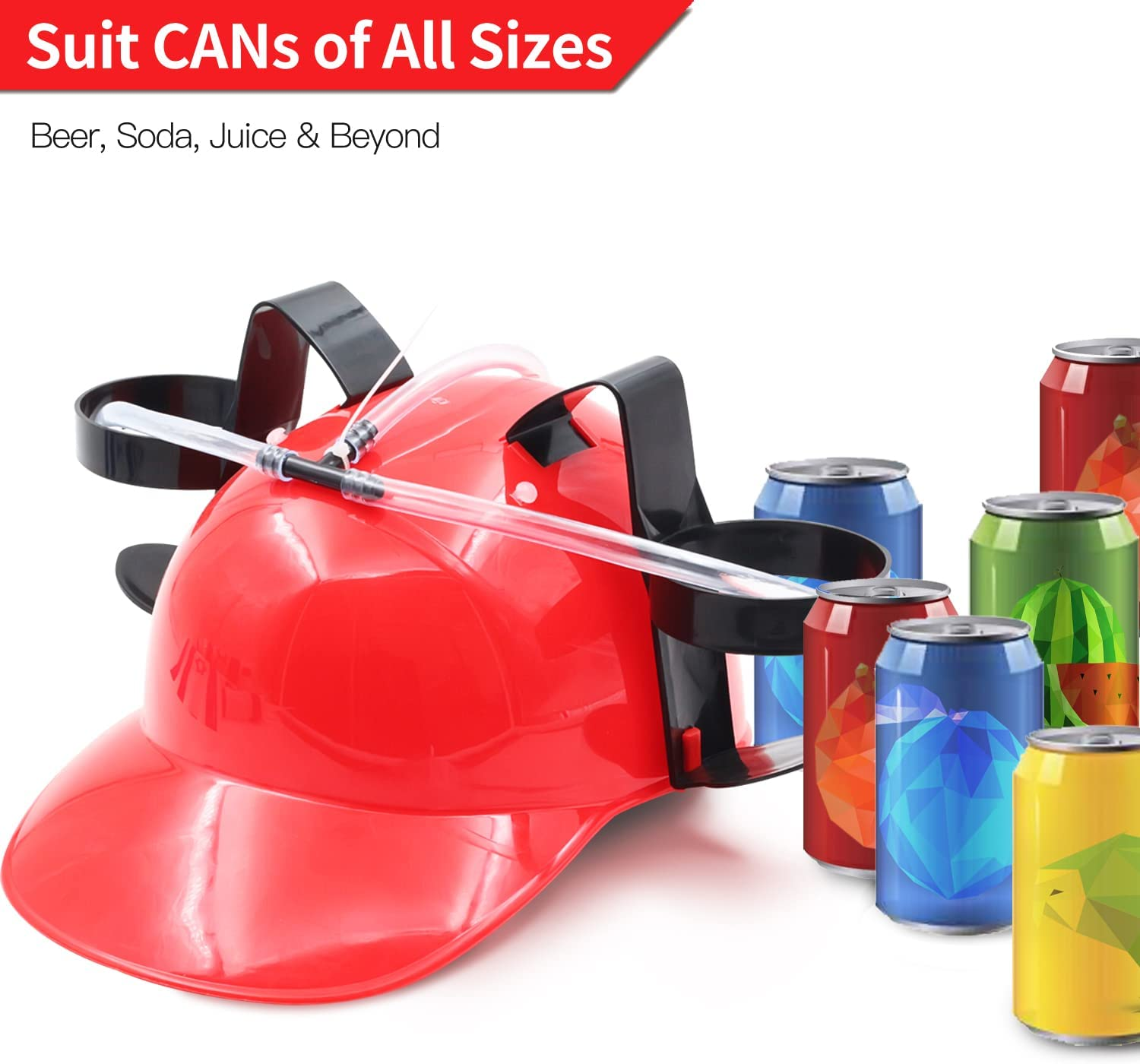 Novelty Place Drinking Helmet - Adjustable Can Holder Cap Drinker Favor Hat - Straw for Beer Soda - Party Fun Beverage Gadgets(Red) image number 6