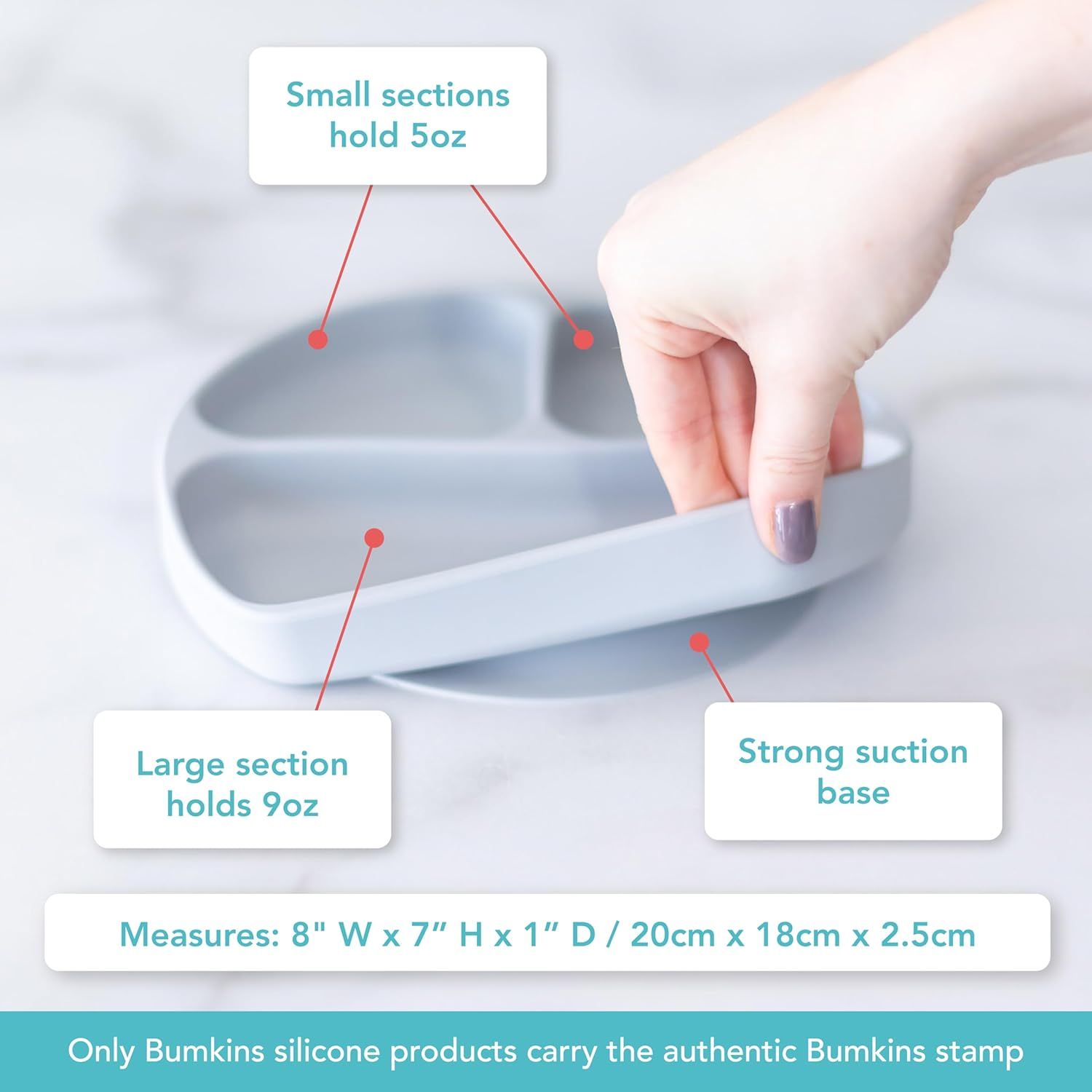 Bumkins Silicone Grip Dish, Gray image number 1
