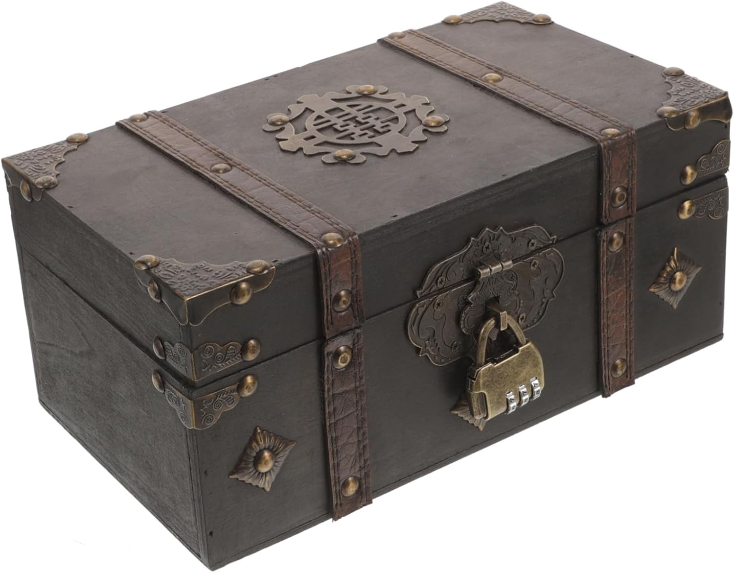 Vintage Wooden Keepsake Box Lid Small Treasure Chest for Jewelry Storage Retro Grey Wood Box 3-Digit Lock for Home D&eacute;cor and Gift Giving image number 1