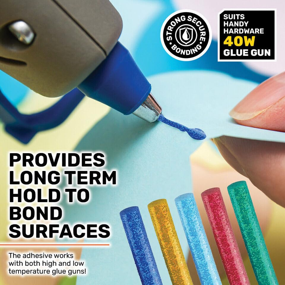 Leona Co Colored Glitter Hot Glue Sticks Full Size, 10 PCS 11Mm Dia X 100Mm Long Hot Melt Glue Sticks, 5 Colorful EVA Adhesive Purpose Glue Stick Standard for DIY Art Craft Stamp Repairs Gluing Projects image number 6