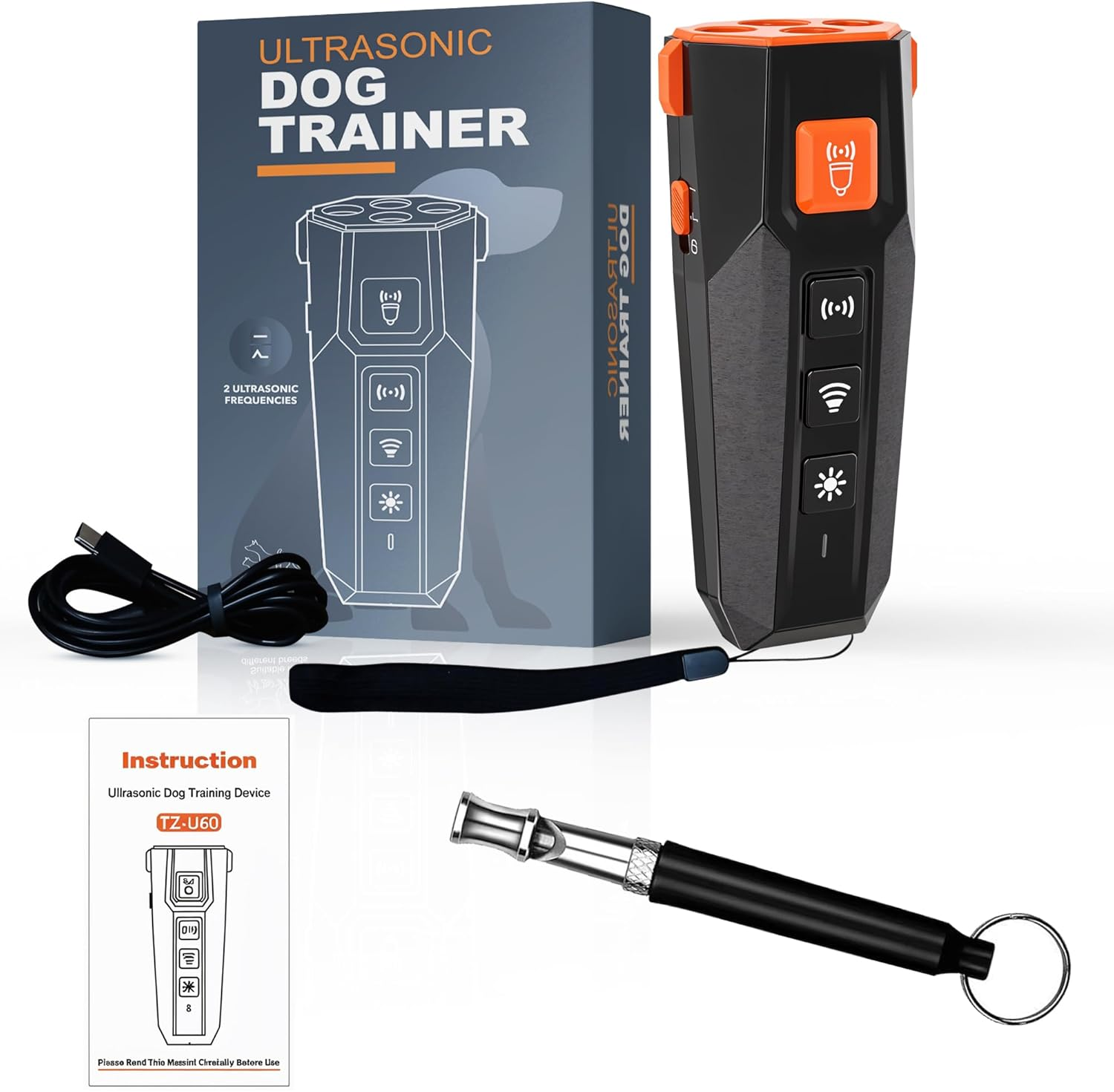 Ultrasonic Dog Bark Control & Dog Barking Device &ndash; Flashlight, 3 Emitters, 4 Modes, 15M Range | Safe & Humane anti Barking Device for Dogs | Dog Behaviour Device, Dog Clicker & Dog Training Clicker | Bark Shield for Dogs with Clicker