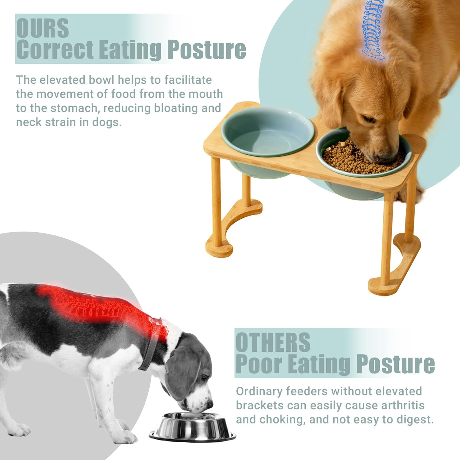 SPUNKYJUNKY Elevated Ceramic Dog Bowls with Non-Slip Stand Raised Dog Bowl Food and Water Pet Feeding Bowl for Medium and Large Dog(Single 28OZ Bowl,Dark Green) image number 6