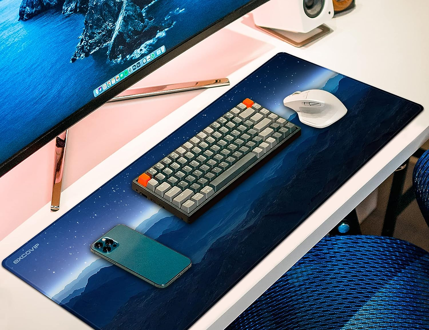 Excovip Large Gaming Mouse Pad,Large Stable Rubber Base Mousepad with Stitched Edges,700X300X2 Mm XL Mousepad,Beautiful Desk Pad for Keyboard and Mouse,Mountain Scenery, 0062