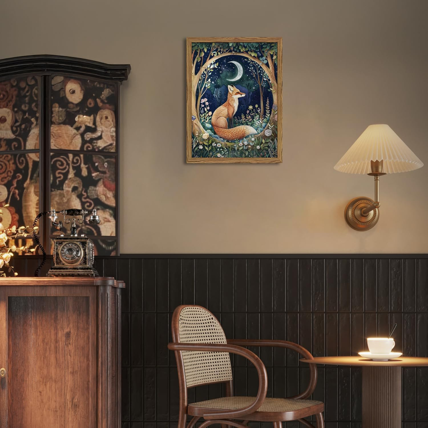 Framed 3D Textured Vintage Wall Art - Cottagecore Hand Drawn Sandstone Fox Paintings Wall Decor, Whimsical Forest Animal Floral Botanical Aesthetic for Bedroom Living Room Nursery 16X24 Inch image number 2