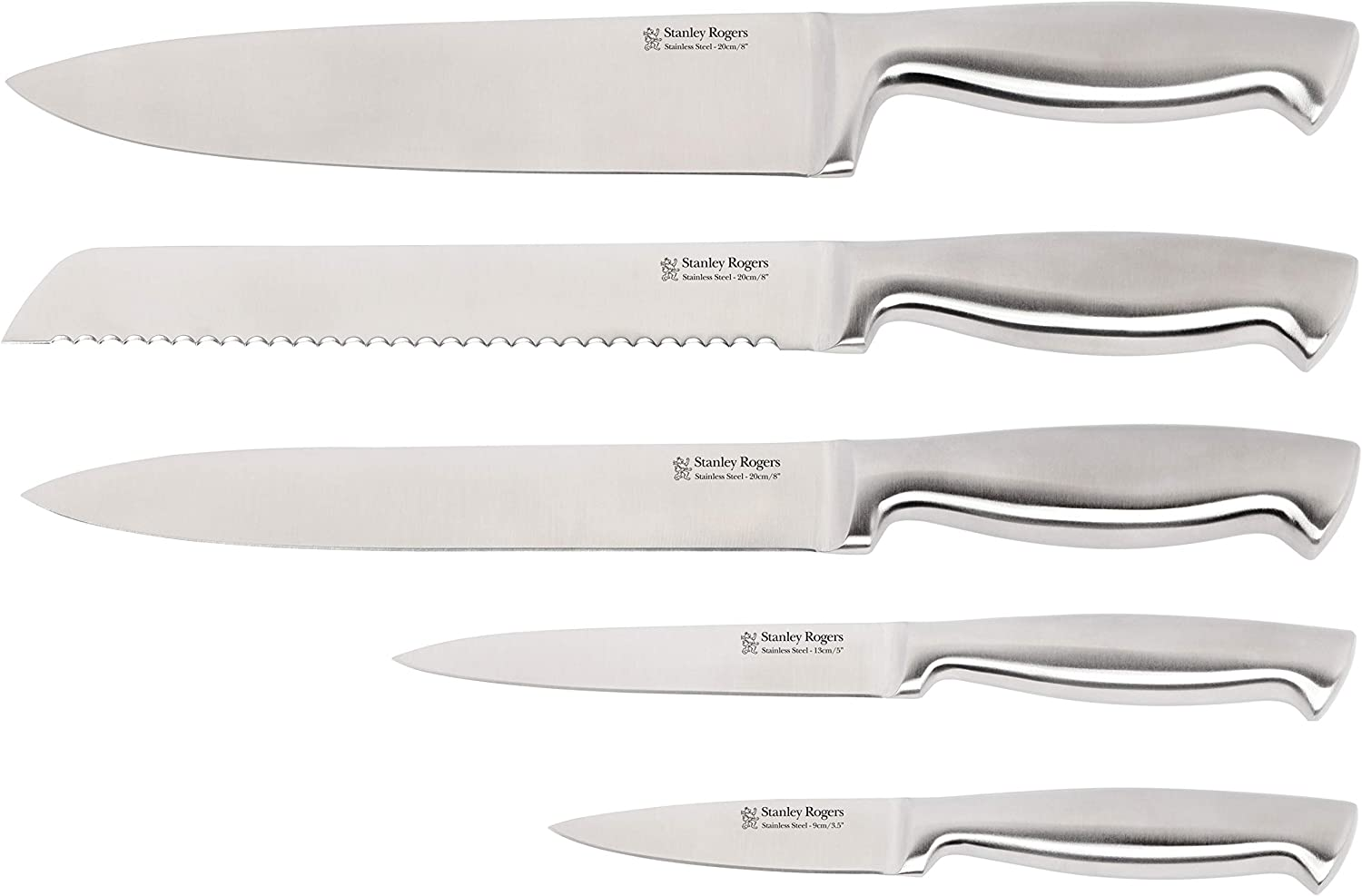 Stanley Rogers 41418 Modern Steel Metallic Mocha Knife Block Set, Stainless Steel Cook'S, Bread, Carving, Utility and Paring Knives, 1 Knife Block (Colour: Brown, Silver), Quantity: 1 Set, 6 Pieces - Silver image number 5