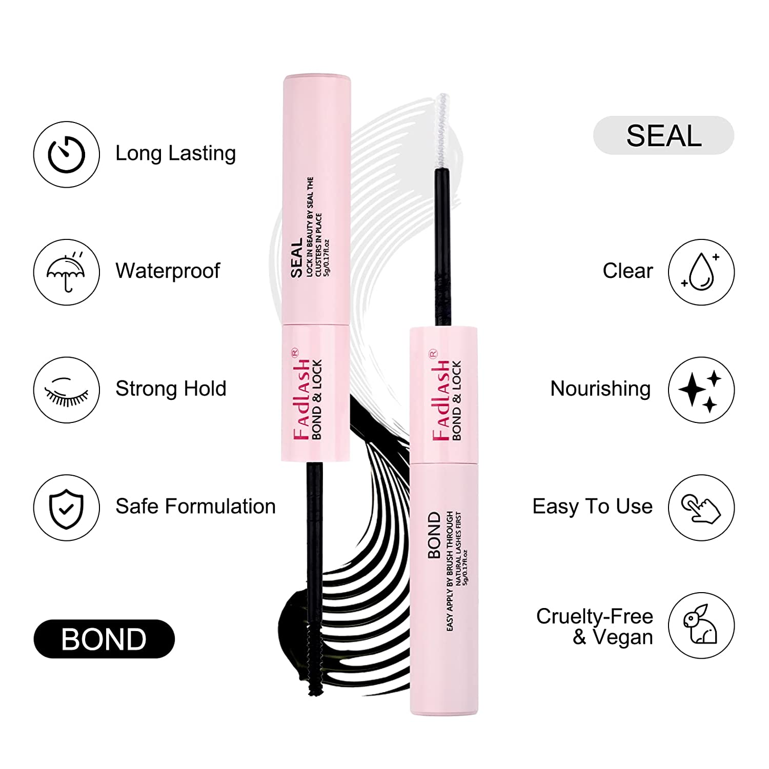Lash Bond and Seal DIY Eyelash Extension Bond Seal for Individual Lash Clusters Cluster Lash Glue Mascara Wand for All Self Application Hold 48-72 Hours image number 2