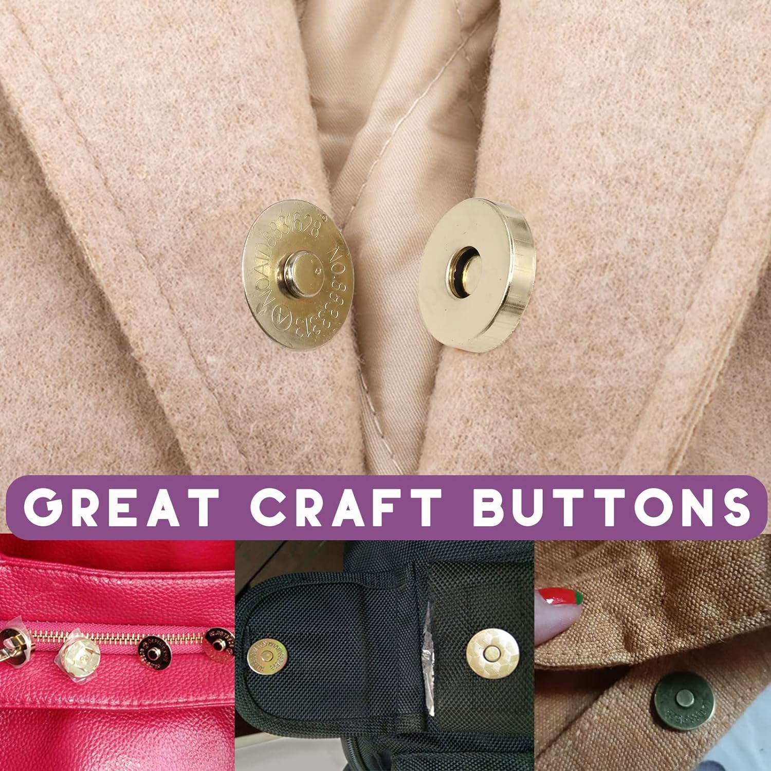 Swpeet 80 Sets Magnetic Button Clasps Snaps, 14/18MM Metal Fastener Clasps Gold Silver Bronze Black DIY Craft Sewing Knitting Buttons Sets for Sewing, Purses, Bags, Clothes, Leather,Silver Color