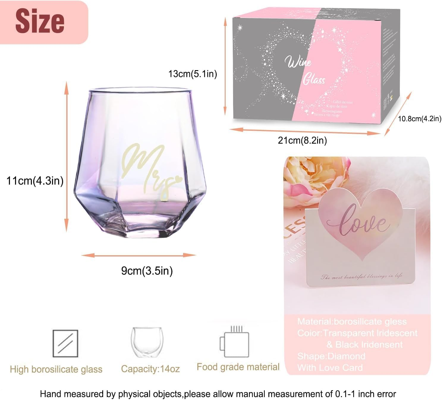 Mr and Mrs Couple Glasses,Wine Glass Mugs Set,Wedding Mugs for Bride and Groom,Wine Glasses Gifts for Couple Anniversary,Gifts for Women,Bridal Shower,Engagement,His & Hers,Christmas Valentines Day image number 6