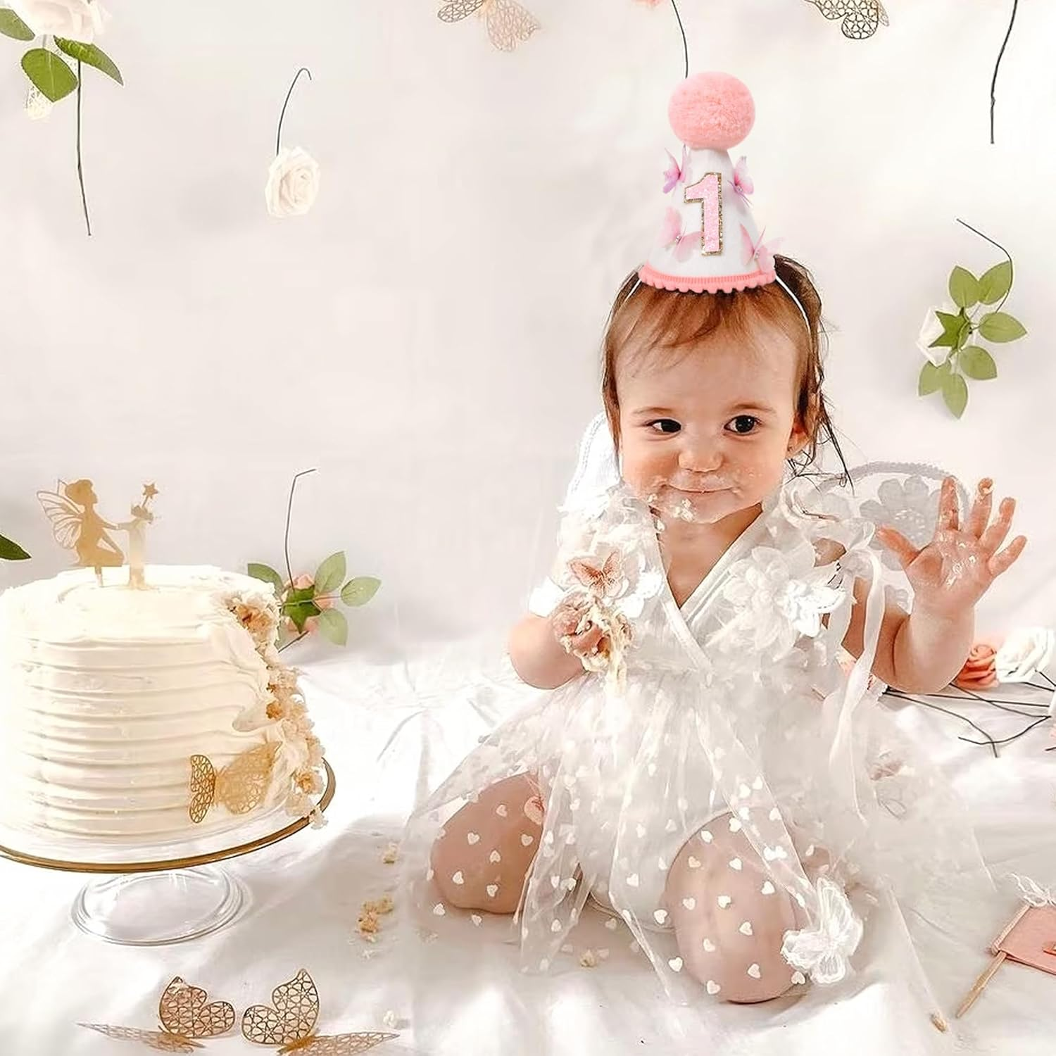 Pink Butterfly 1St Birthday Hat - Fairy, Butterfly, Girls 1St Birthday Party Decoration, Photo Prop, Cake Smash image number 3