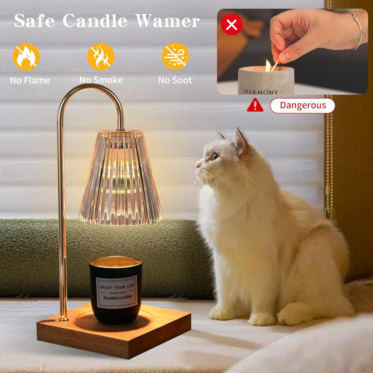 Candle Warmer Lamp with Timer, Electric Candle Lamp Warmer, Mom Birthday Gifts for Room, House Warming Gifts New Home Bedroom Decor for Couples, Wax Melt Warmer with 2 Bulbs (Clear) image number 2