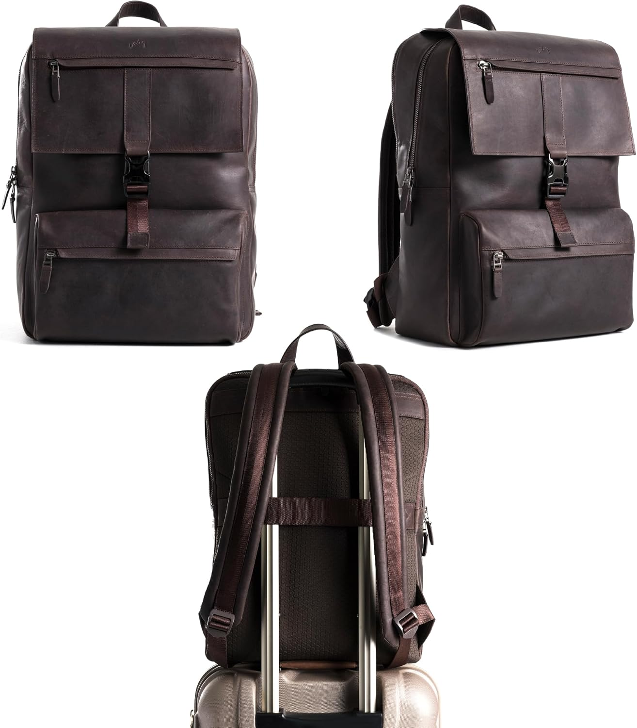 VELEZ Top Grain Leather Backpack for Men - 17" Laptop Bag for Work - Mens Computer Shoulder Bags Large Capacity - Dark Brown image number 3