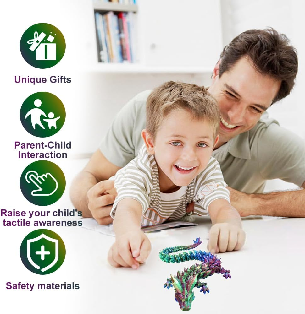 3D Printed Dragon, 24 Inches 3D Dragon, Articulated Dragon, Fidget Dragon, Dragon Fidget Toy, Dragon Fidget, Articulated Gem Dragon Figure for Home Office Decor (Magic Gradient Dragon) image number 6