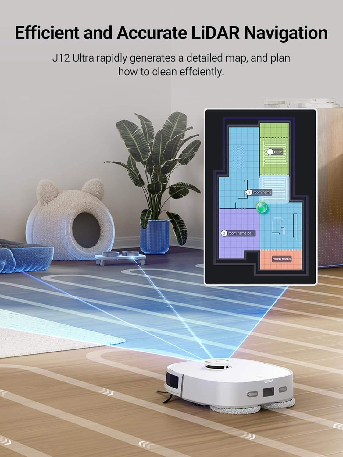 Eureka J12 Ultra Robot Vacuum Cleaner and Mop, Auto Clean and Auto Empty, 5000PA Suction, 3D Dual Laser+Ai Obstacle Detection, Dual Spinning Mops, Self-Washing and Self-Drying, Work with Alexa, White image number 4
