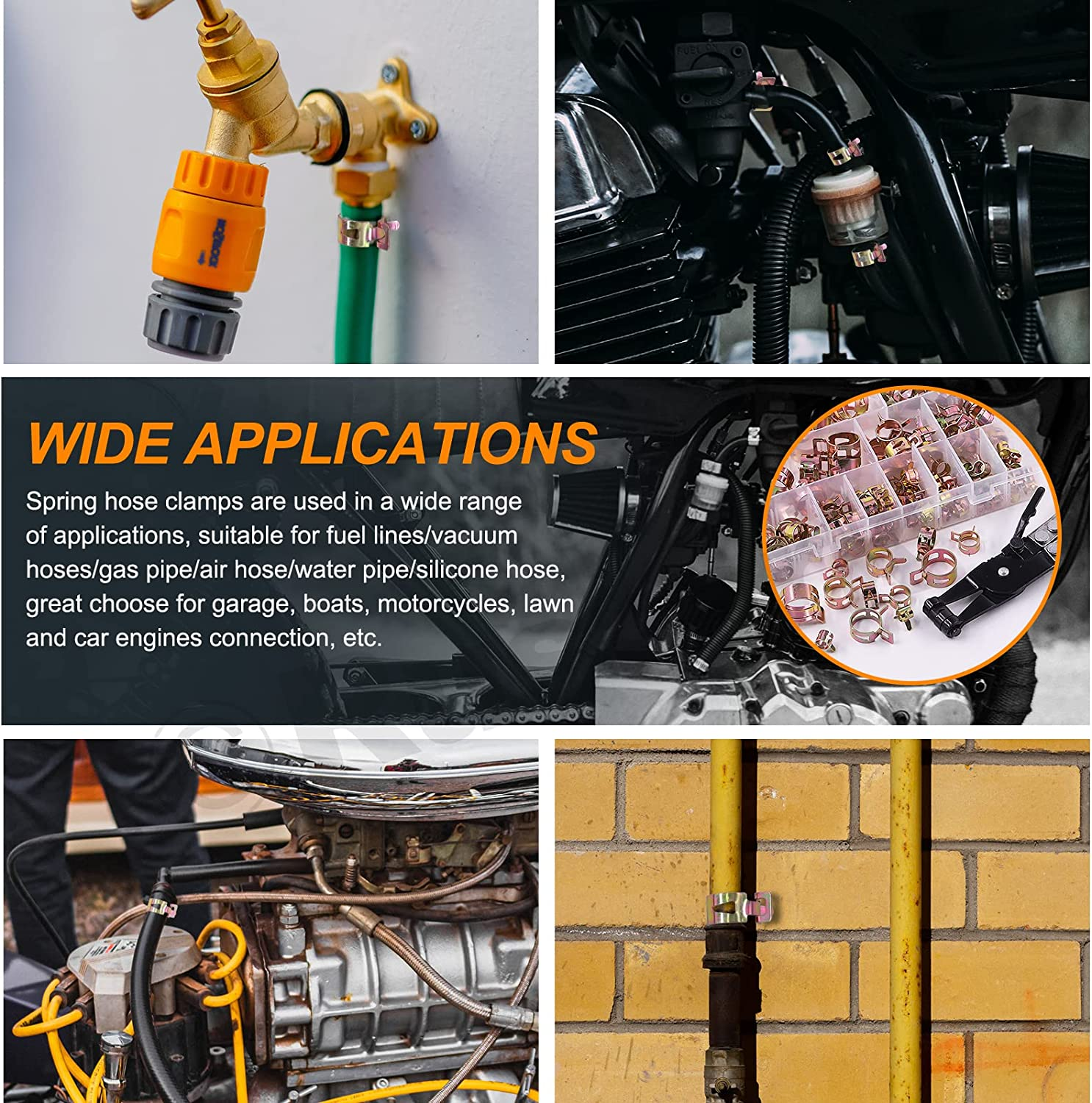 Rustark 121Pcs 12 Different Sizes 7-22Mm Spring Band Hose Clamps with Spring Clamp Pliers Assortment Kit, Fuel Line Silicone Vacuum Hose Pipe Clamp Low Pressure Air Clip Clamps Fasteners image number 5