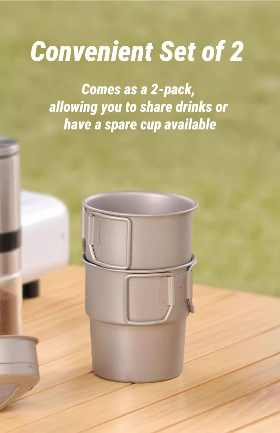 2-Pack 250Ml Titanium Camping Cup with Folding Handle for Hiking Camping Backpacking | Titanium Ultralight Mugs for Coffee, Tea and Drinks