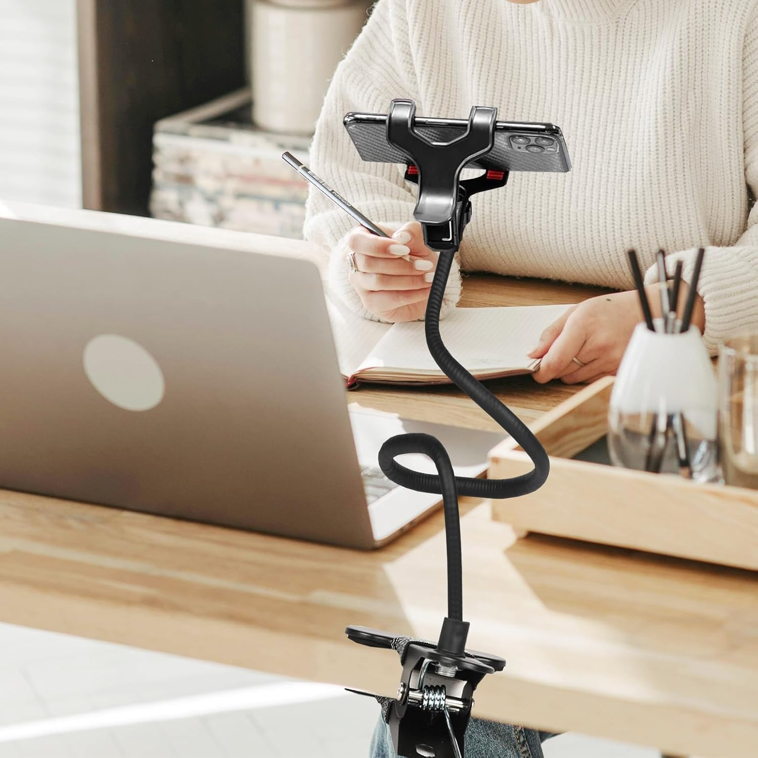 Ltheifaa Cell Phone Holder Gooseneck Mount, Universal Lazy Bracket Flexible Long Arm Clamp Clip Phone Stand for Bed,360 Adjustable DIY Flexible Grip Desktop Mobile Phone Stand for All 4-7&rdquo; Devices image number 1