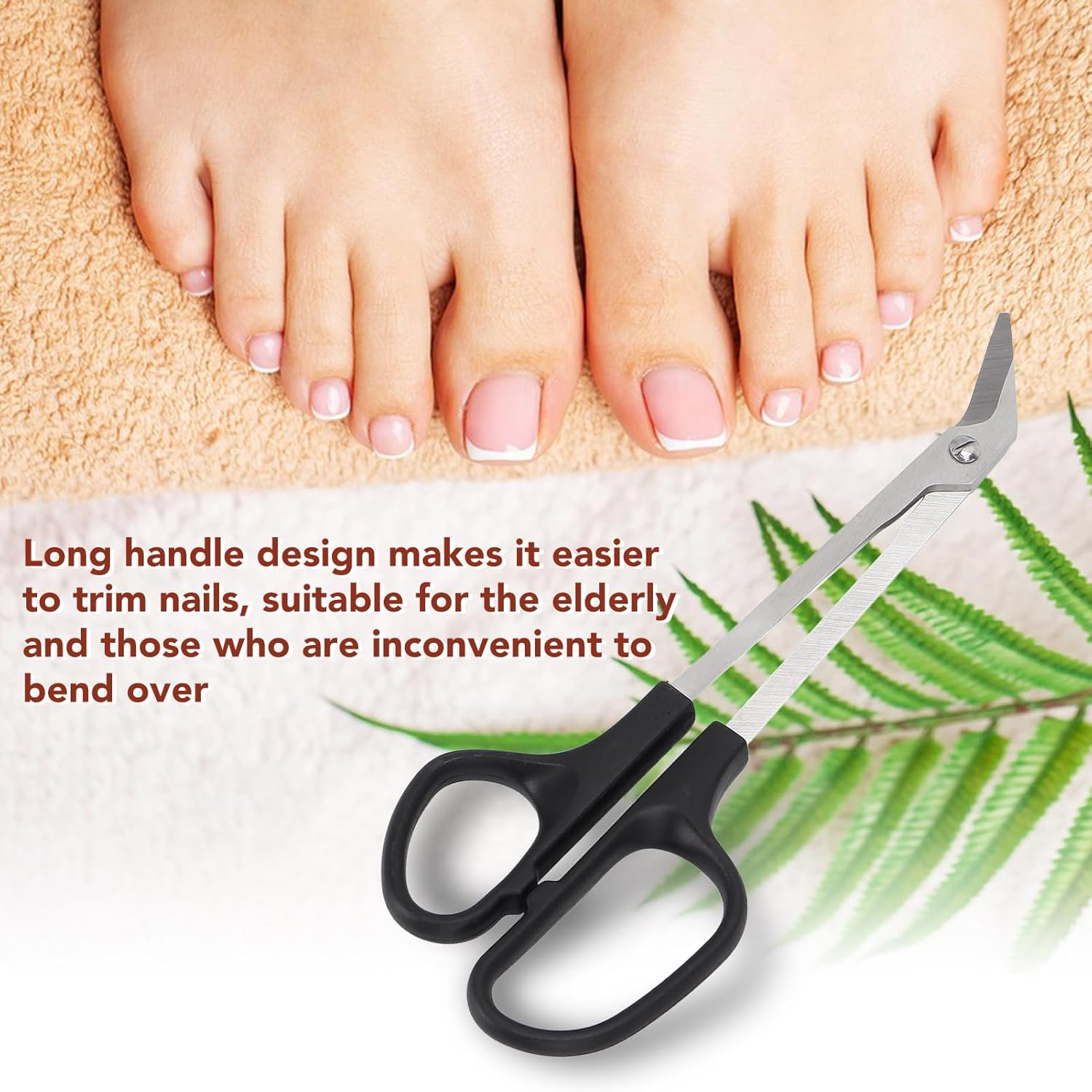 Senior Friendly Toenail Clippers with Long Handle, Ergonomic Stainless Steel Scissors with Nail Picker for Easy Nail Care in the Salon at Home, Angled Blades image number 6