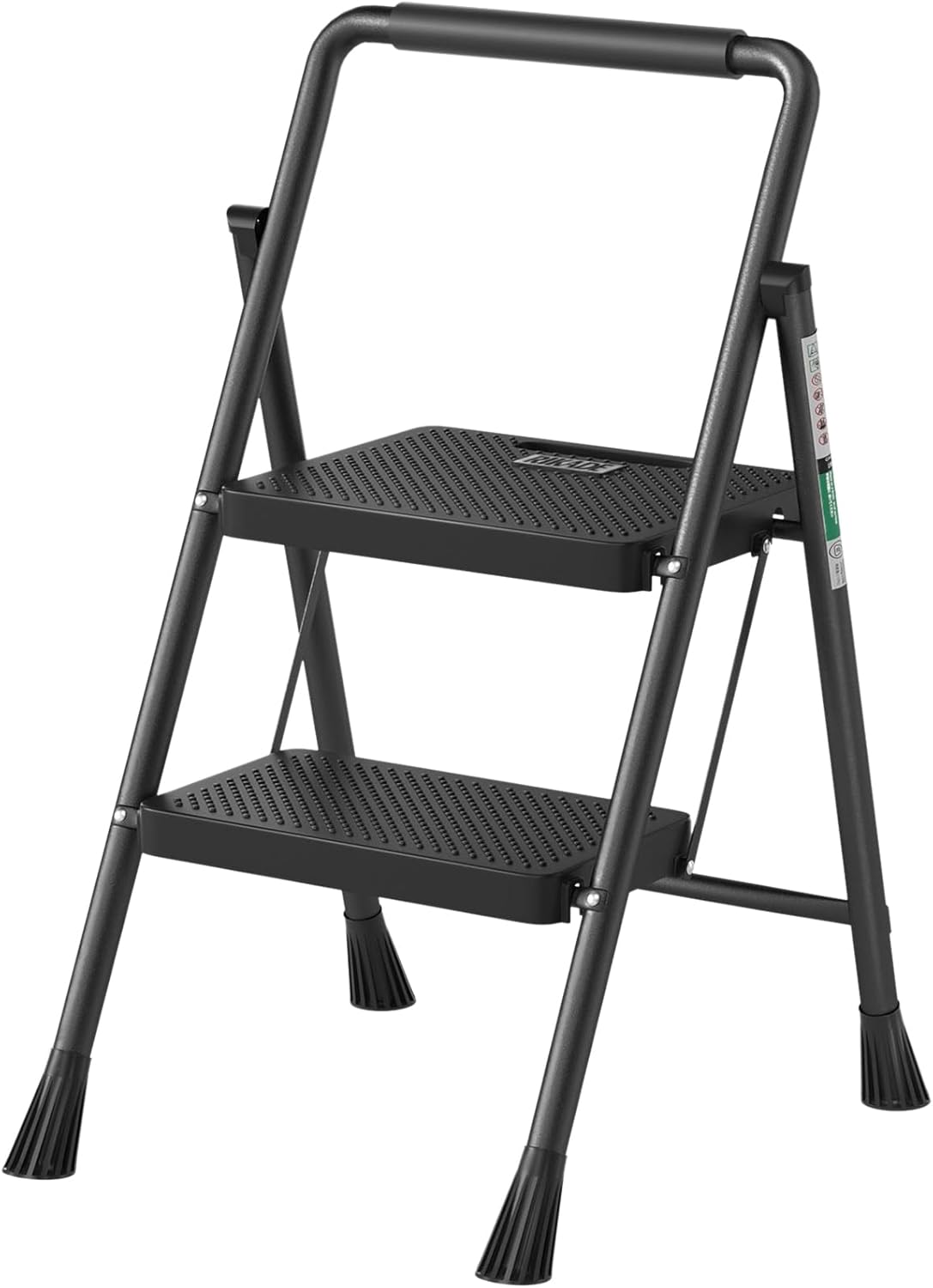 3 Step Ladder, RIKADE Folding Step Stool, Step Stool with Wide Anti-Slip Pedal, Lightweight, Portable Folding Step Ladder with Handgrip, Multi-Use Steel Ladder for Household and Office
