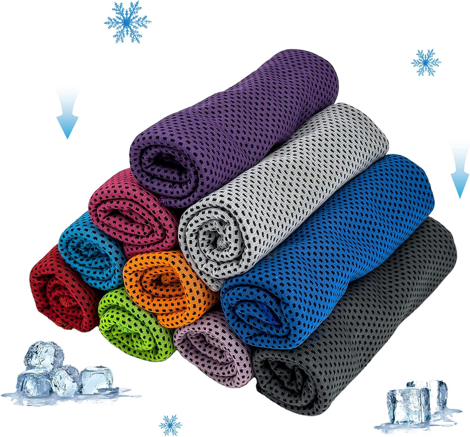 HHFCONE 10 Pack Cooling Towel Ice Towel Workout Towel, Soft Breathable Sweat Towel for Sports, Yoga, Gym, Golf, Camping, Running, Fitness, Workout & More Activities image number 1