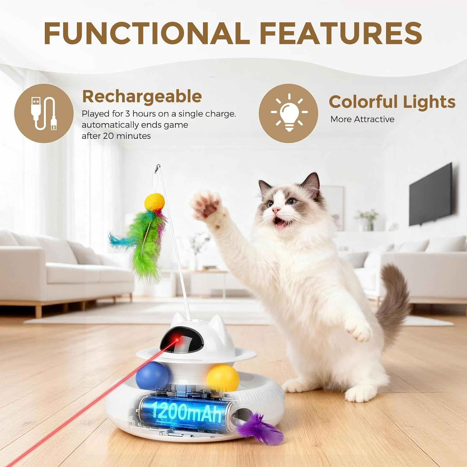 Kawayiads Cat Christmas Toys Gifts - 5-In-1 Interactive Toy for Indoor Cats - Automatic Kitten Toy Motion Activated Electronic Butterfly Track Balls Moving Feather Cat Laser Toys for All Breeds