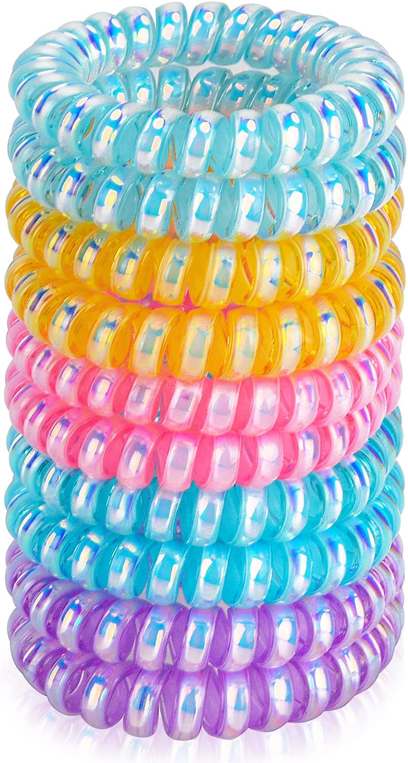 Jesslab Spiral Hair Ties, 10 Pcs Traceless Phone Cord Bracelet Plastic Coil Ponytail Holders No-Damage Accessory for Girls Women Ladies, Color Assorted, Set 36