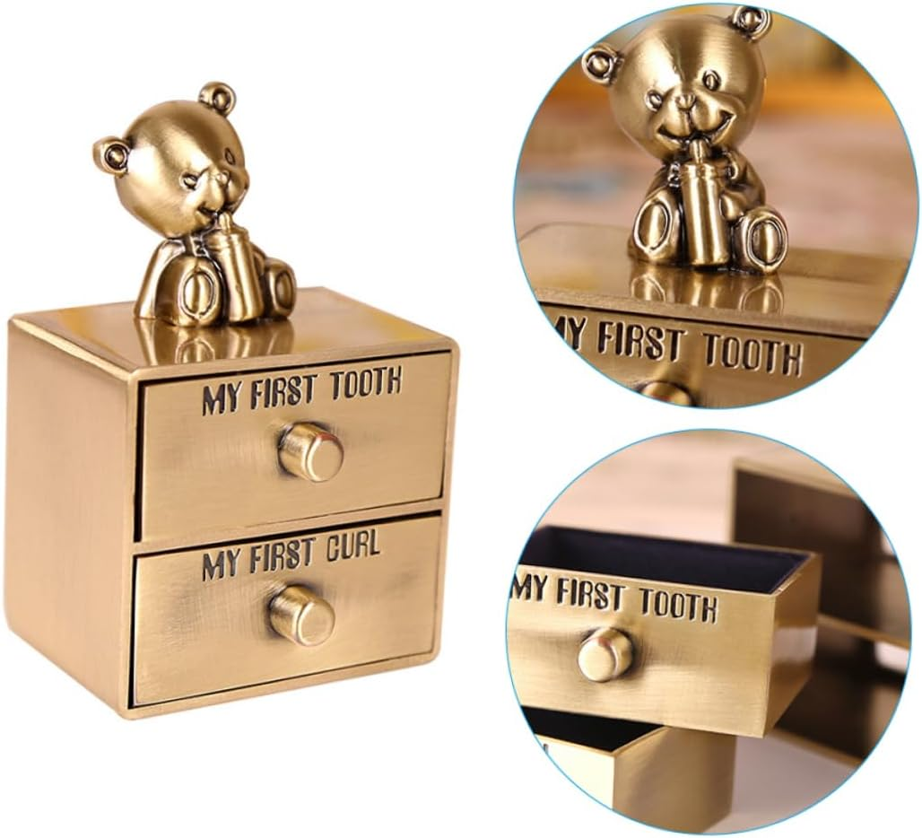 UPKOCH Tooth Curl Container Metal Keepsake Organizer Box Animals Design for First Tooth image number 6