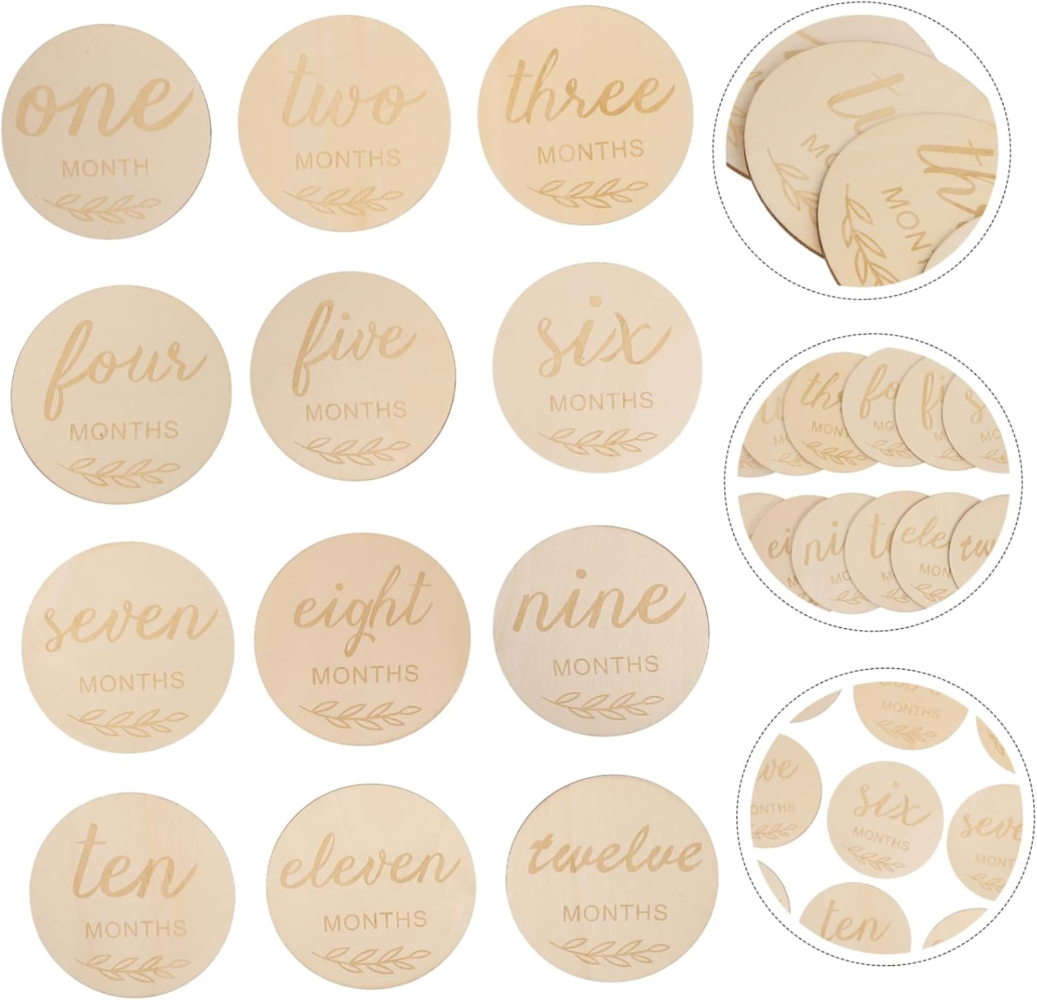 Gadpiparty 12Pcs Wooden Milestone Cards Set Single Sided Laser Engraved Monthly Signs for Newborn Photo Props Commemorative Growth Discs for Decorative Announcement and Keepsake
