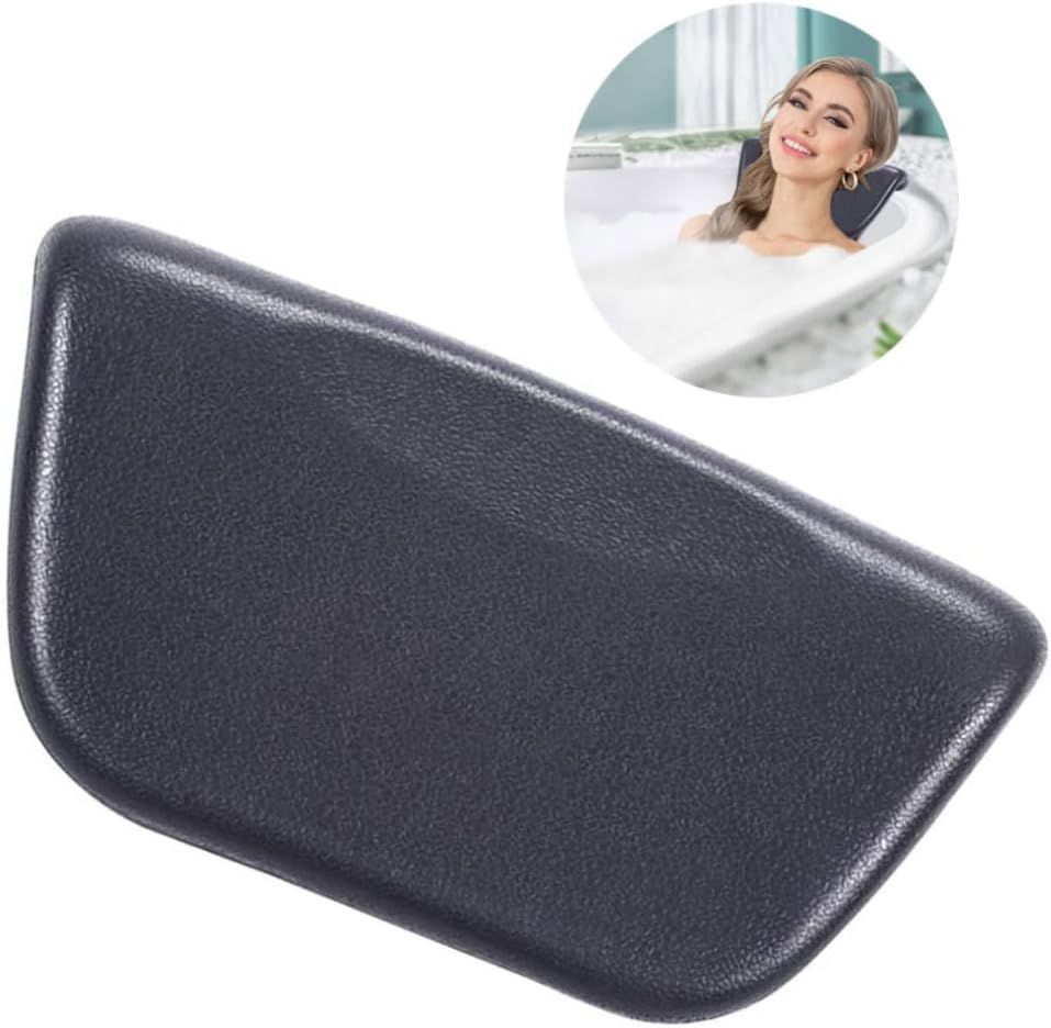 Bath Pillow PU Leather Bath Spa Cushion Bathtub Ergonomic Head Neck Rest Support for Home Hot Tub Black, Decor image number 2