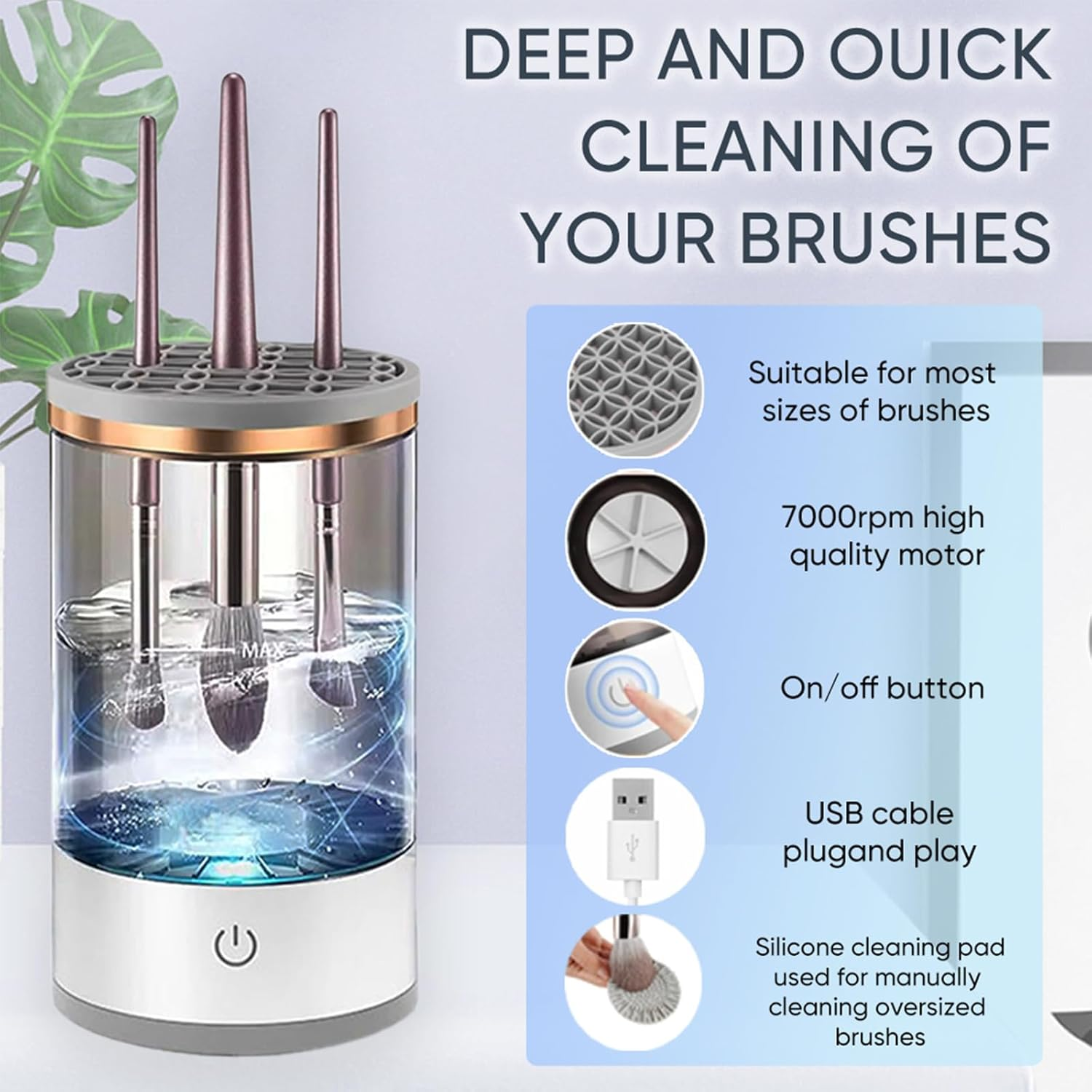Makeup Brush Cleaner Machine, Upgraded Portable Electric Makeup Brush Cleaner Machine, Automatic Cosmetic Brush Cleaner for Quick & Efficient Cleaning, Suitable for All Brush Sizes(Midnight) image number 2