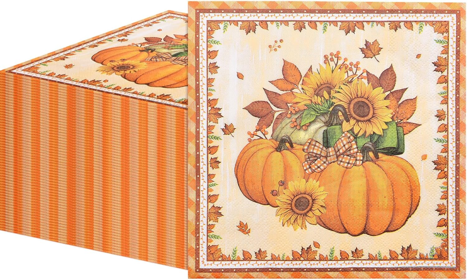 50 Count Thanksgiving Napkins &ndash; Fall Pumpkin and Sunflower Disposable Paper Napkins for Harvest Table Decor, Autumn Dinner Parties, and Seasonal Entertaining