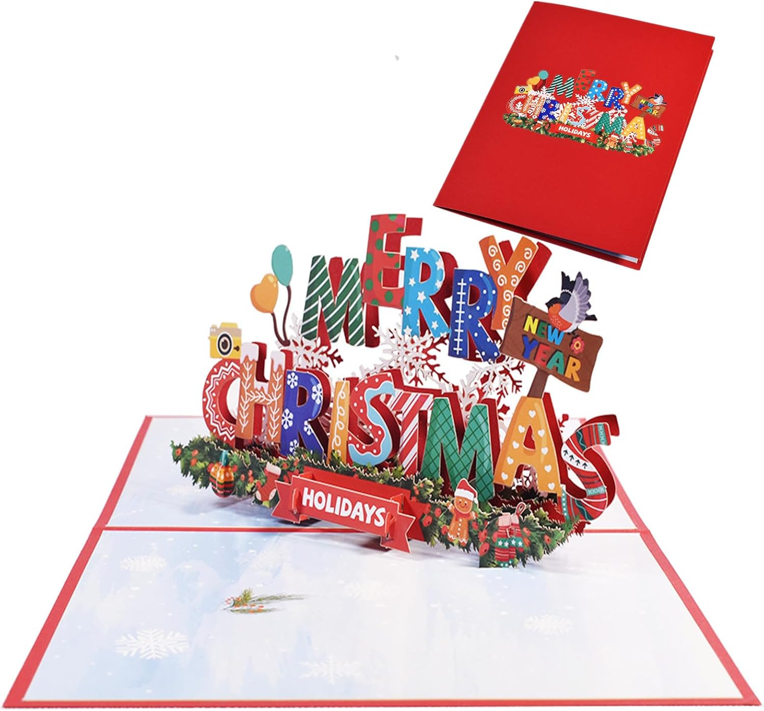Fanlydao Pop up Christmas Cards 3D Chirstmas Gift Cards with Envelope for Xmas (Colorful Letter) image number 3