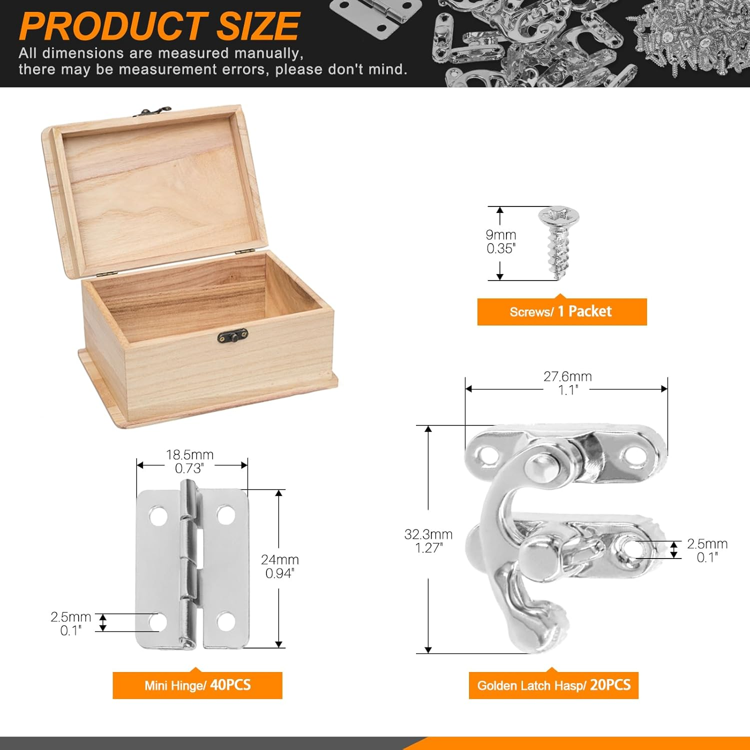 20 Sets Silver Antique Small Box Hinges Right Latch Hook Hasp Horn Lock Jewelry Box Hardware Antique Brass Latch Hook Clasp Mini Hinges for DIY Crafts Jewelry Wooden Box