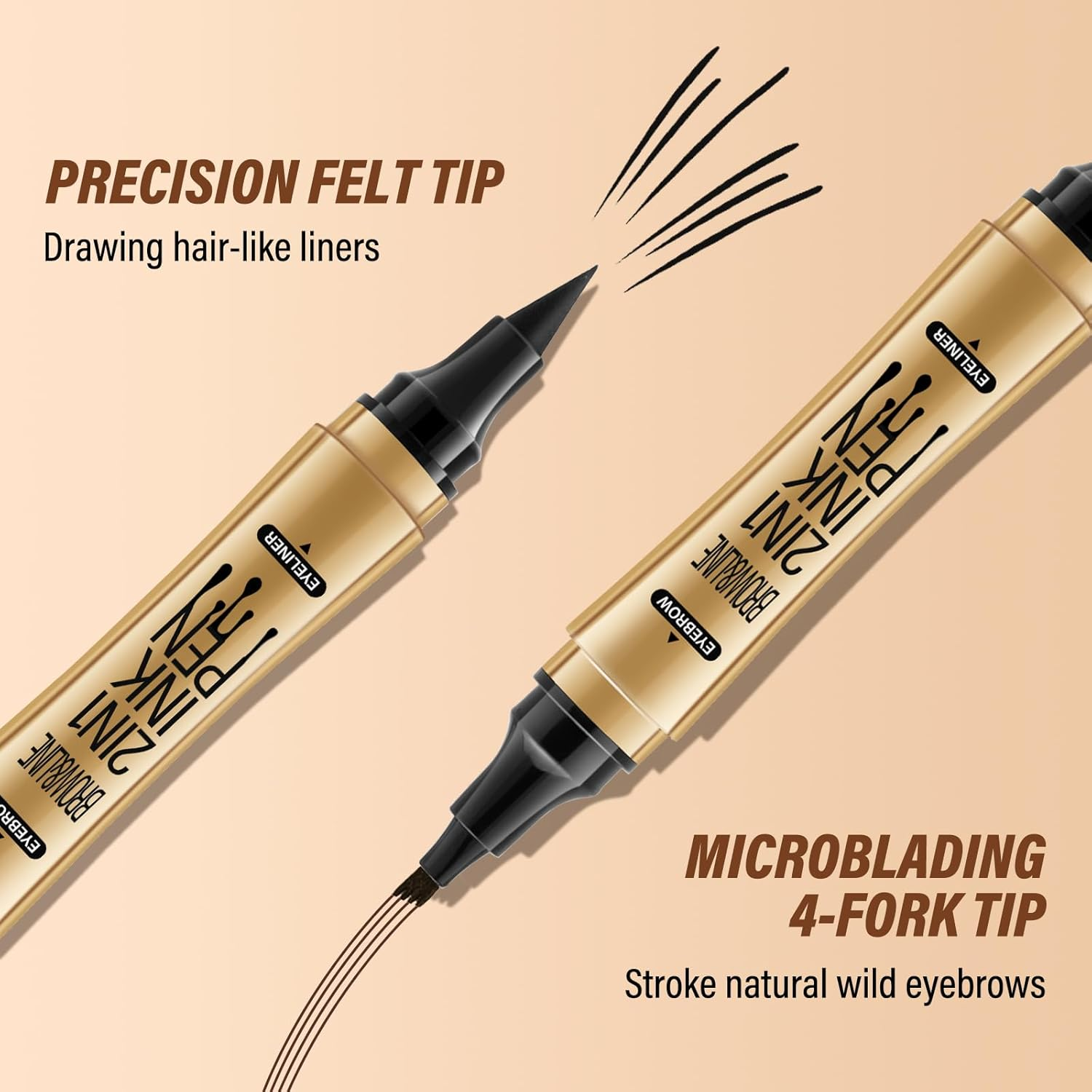 Boobeen Liquid Eyebrow Pen Eyeliner Dual-Ended, 4 Tip Eye Brow Pencil Ink Liner Kit for Matte Eye Makeup, Glides on Smoothly image number 2