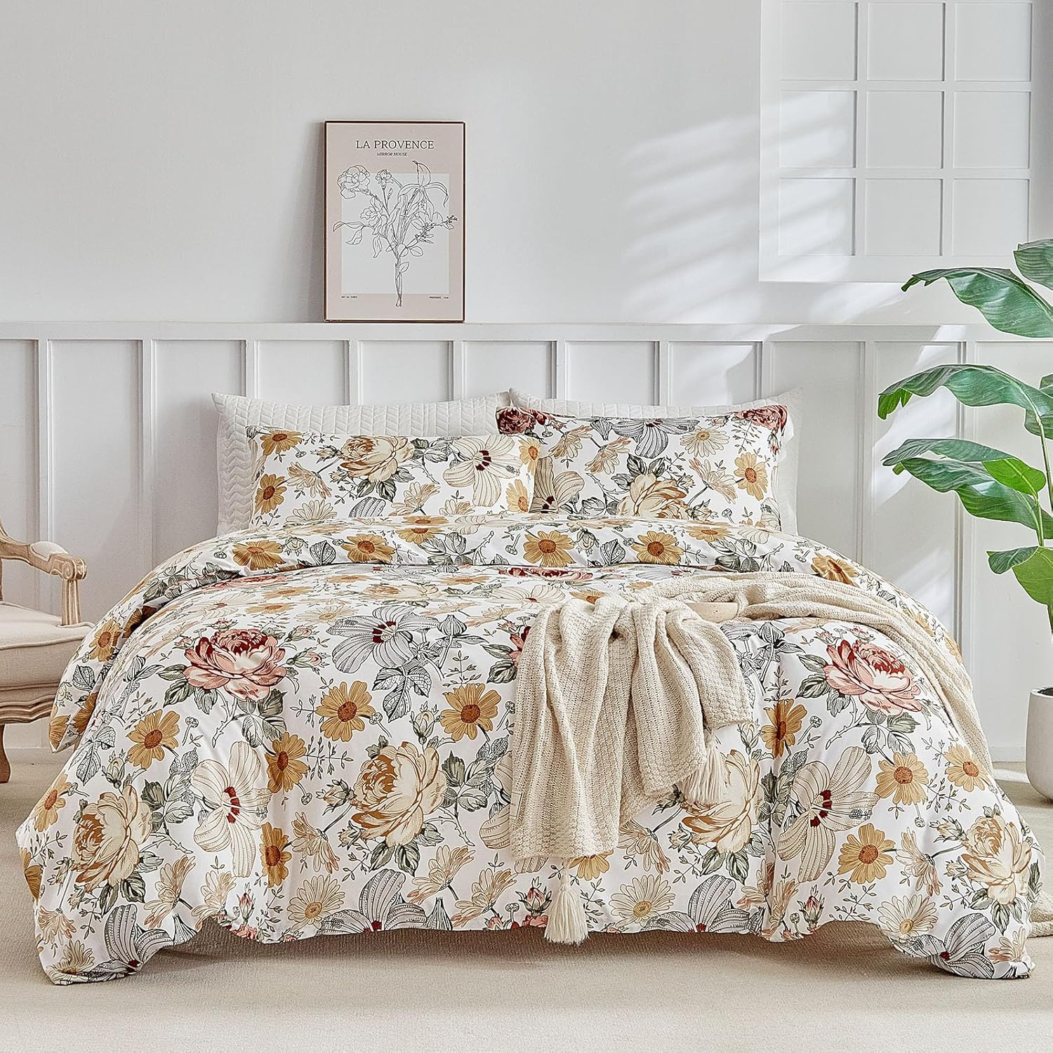 Tokokimo Duvet Cover 220 X 240 Cm with 2 Pillowcases 65 X 65 Cm - Colourful Floral Pattern - 100% Microfibre Bedding Set 220 X 240 Cm for Adults with Zips image number 3