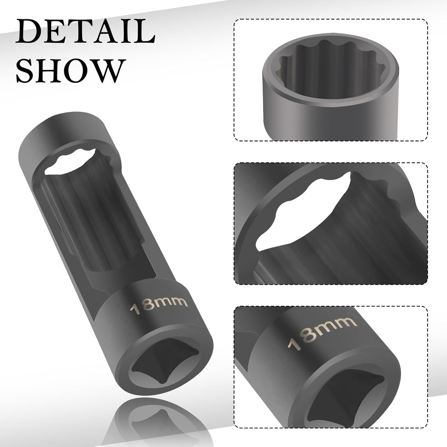 18Mm Shock Absorber Socket for Removal of Shock Absorbers Nut,Strut Nut Socket with 12 Point 1/2" Drive Compatible with Cars,Suvs,Trucks,Portability Suspension Tools Strut Sockets image number 3