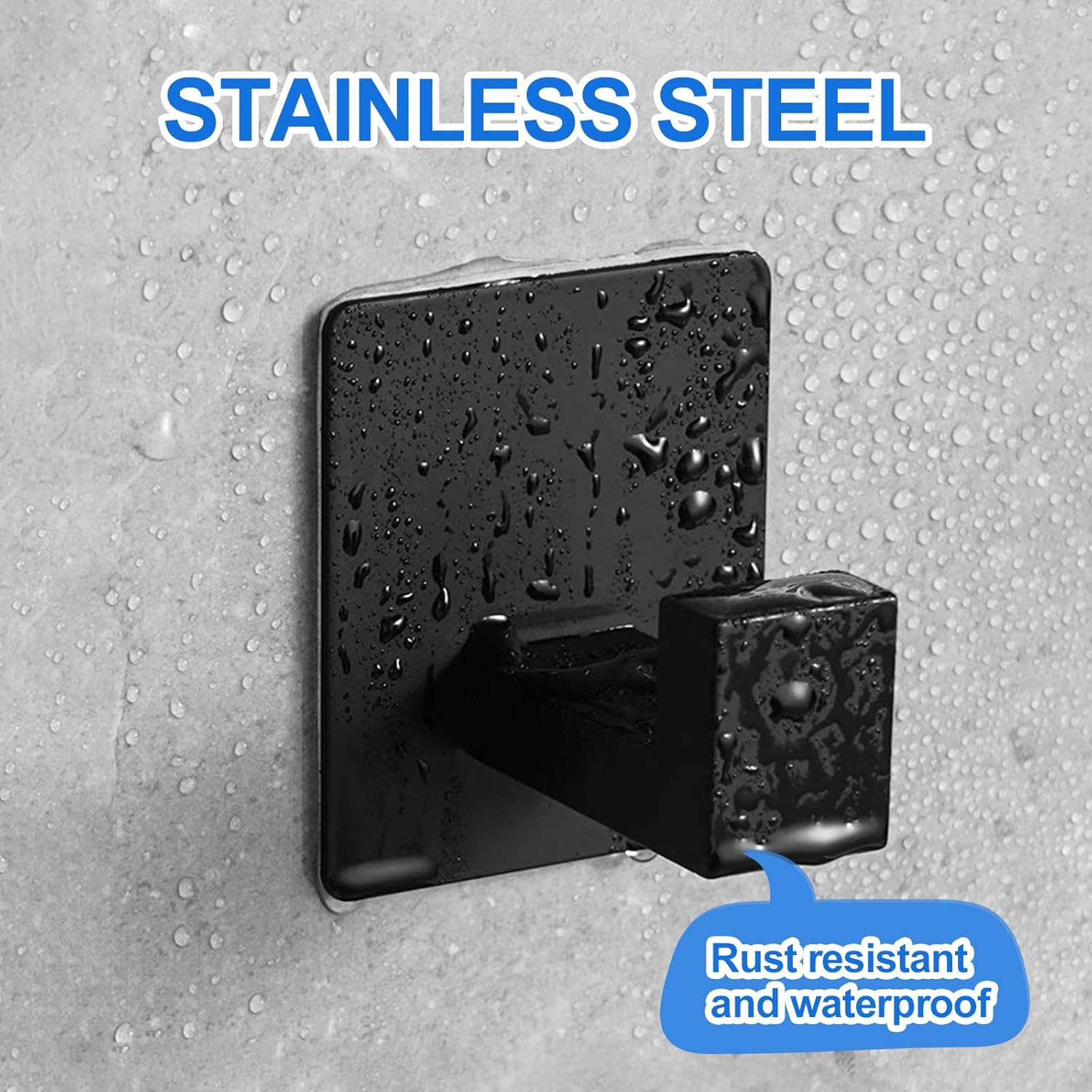 4 Pack Adhesive Towel Hooks, Heavy Duty Aluminum Wall Hooks for Bathroom, Kitchen, Office &ndash; Matte Black Hanging Hooks for Towels, Robes, Coats, Hats, Clothes, Shower & Door (Black) image number 1