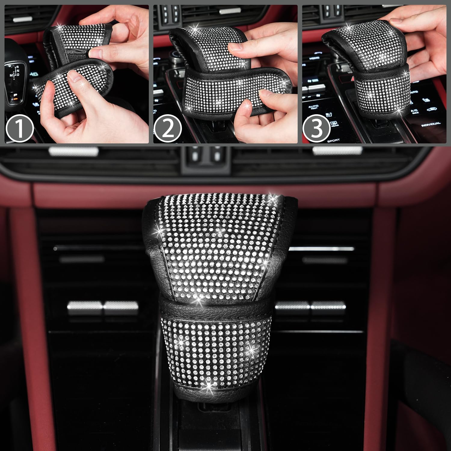 NBTEPEM 8 Pcs Bling Car Accessories Set for Women, Steering Wheel Cover, Sparkly Seat Belt Covers, Bling Gear Shift Cover, Universal Fit Most Cars (Silver Diamond) - 12Pcs Blue image number 3