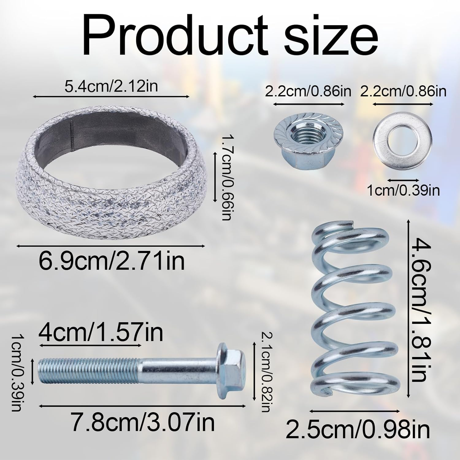 2Pcs Exhaust Manifold Gasket & 2 Bolts Kit, High-Temp Sealed Donut Gasket with Shock Absorbing Springs for Car, Truck, SUV Exhaust System Repair (54Mm) image number 3